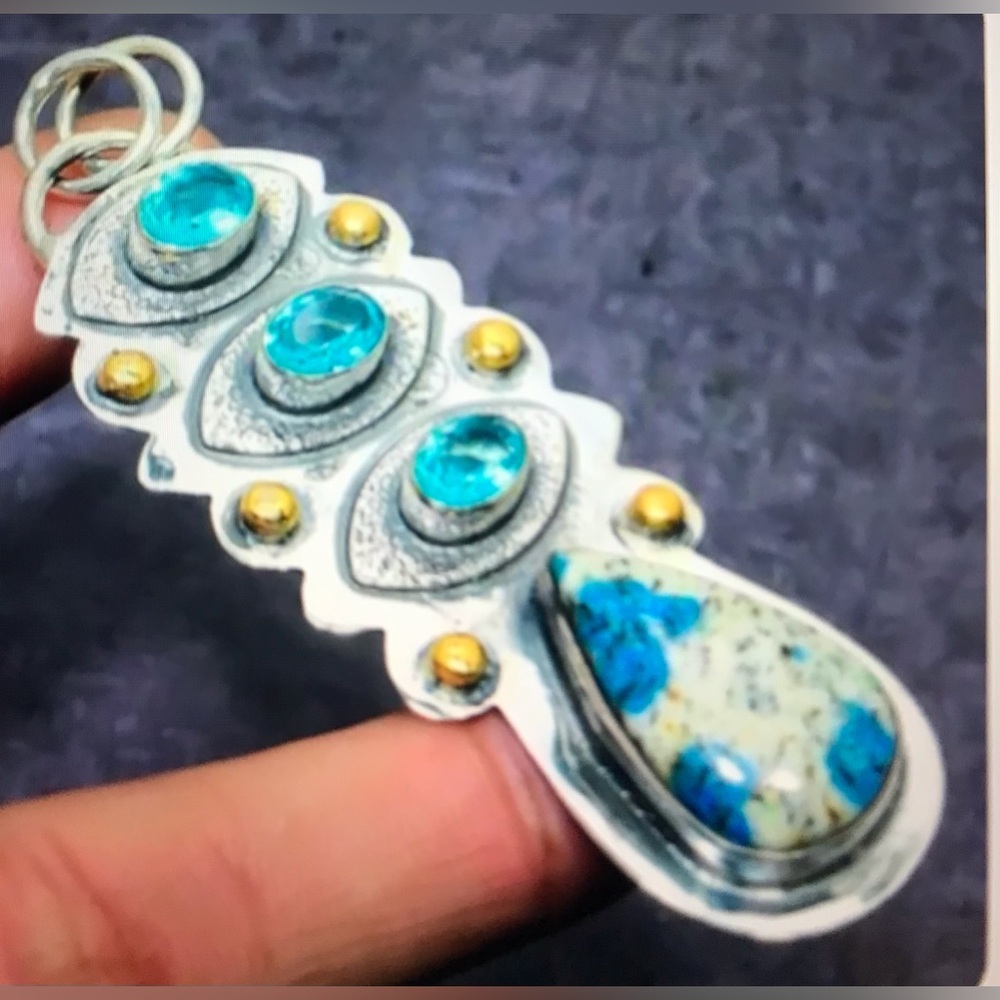 Blue Topaz K2 Jasper Stamped 925 Sterling Silver Necklace